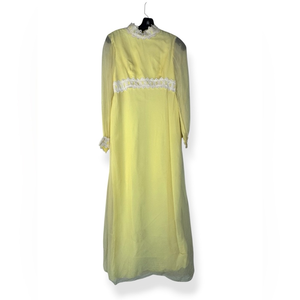 1960s Vintage Yellow Chiffon Formal Dress XS